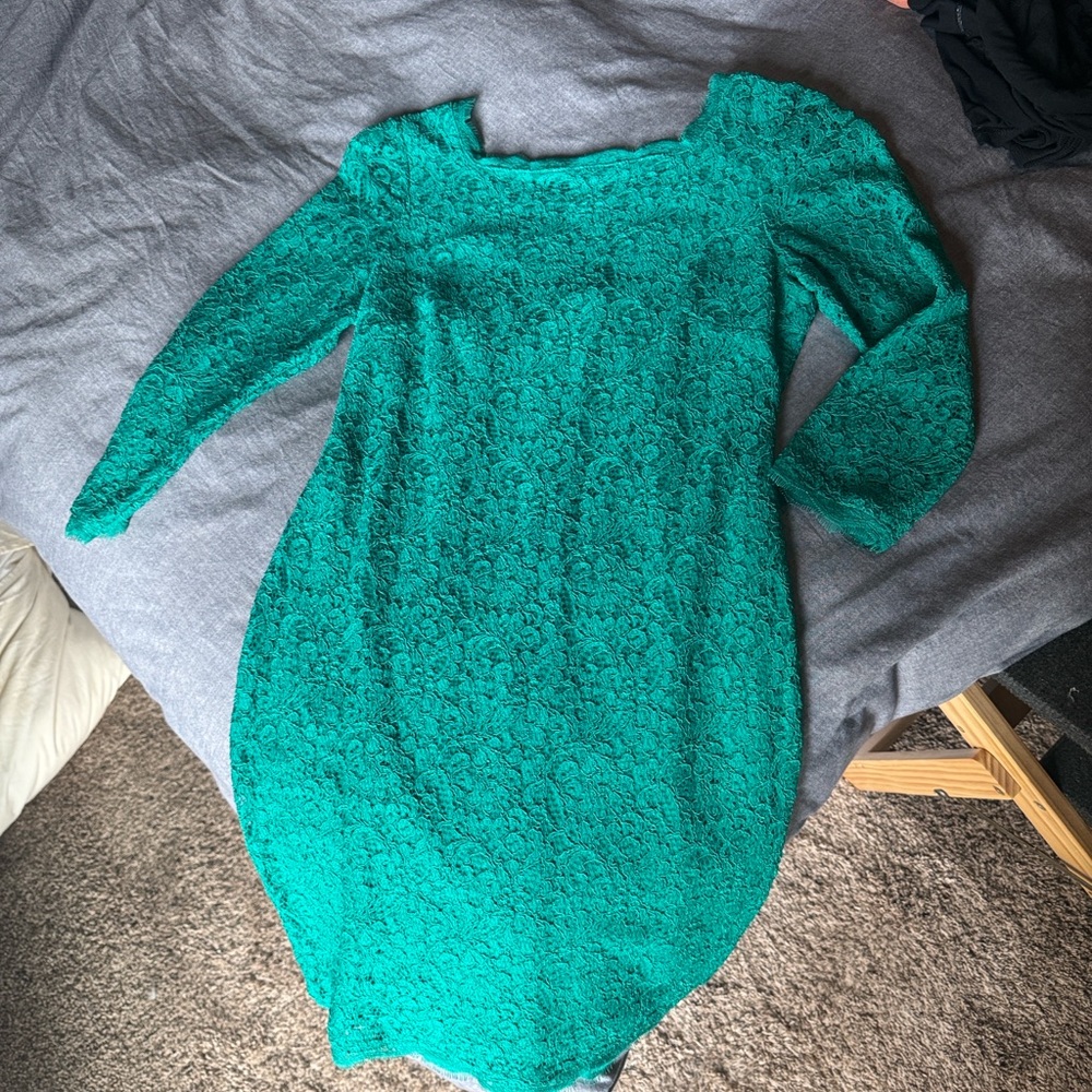 Adrianna Papell Teal Lace Long Sleeve Dress